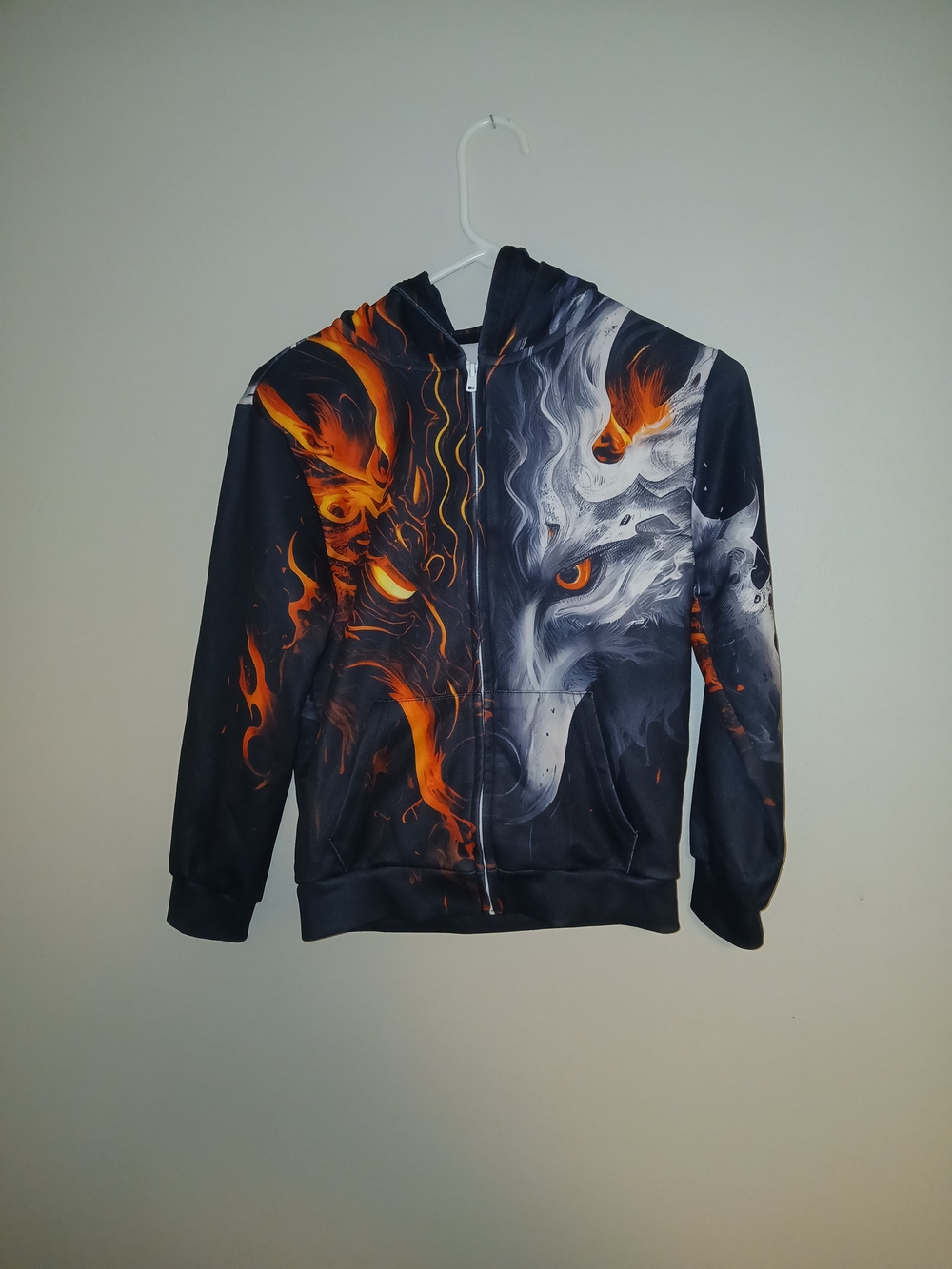 Kids Fire & Ice Wolf Hoodie Jacket - Black/Orange/Gray